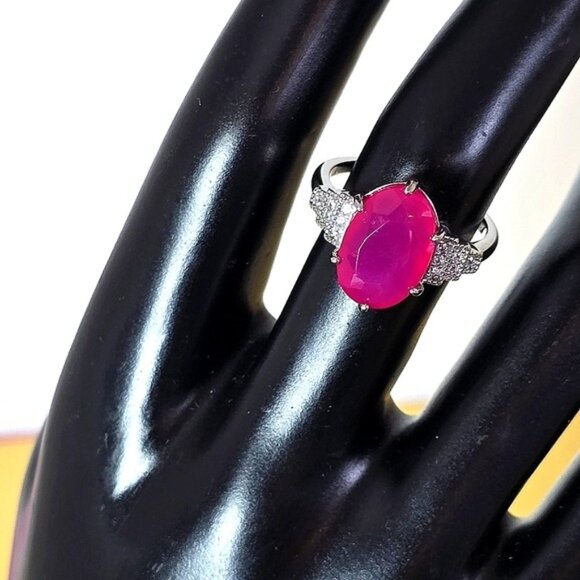 925 Sterling Silver Ring Sz 7.75 with Natural Chalcedony & Cz - Picture 6 of 10